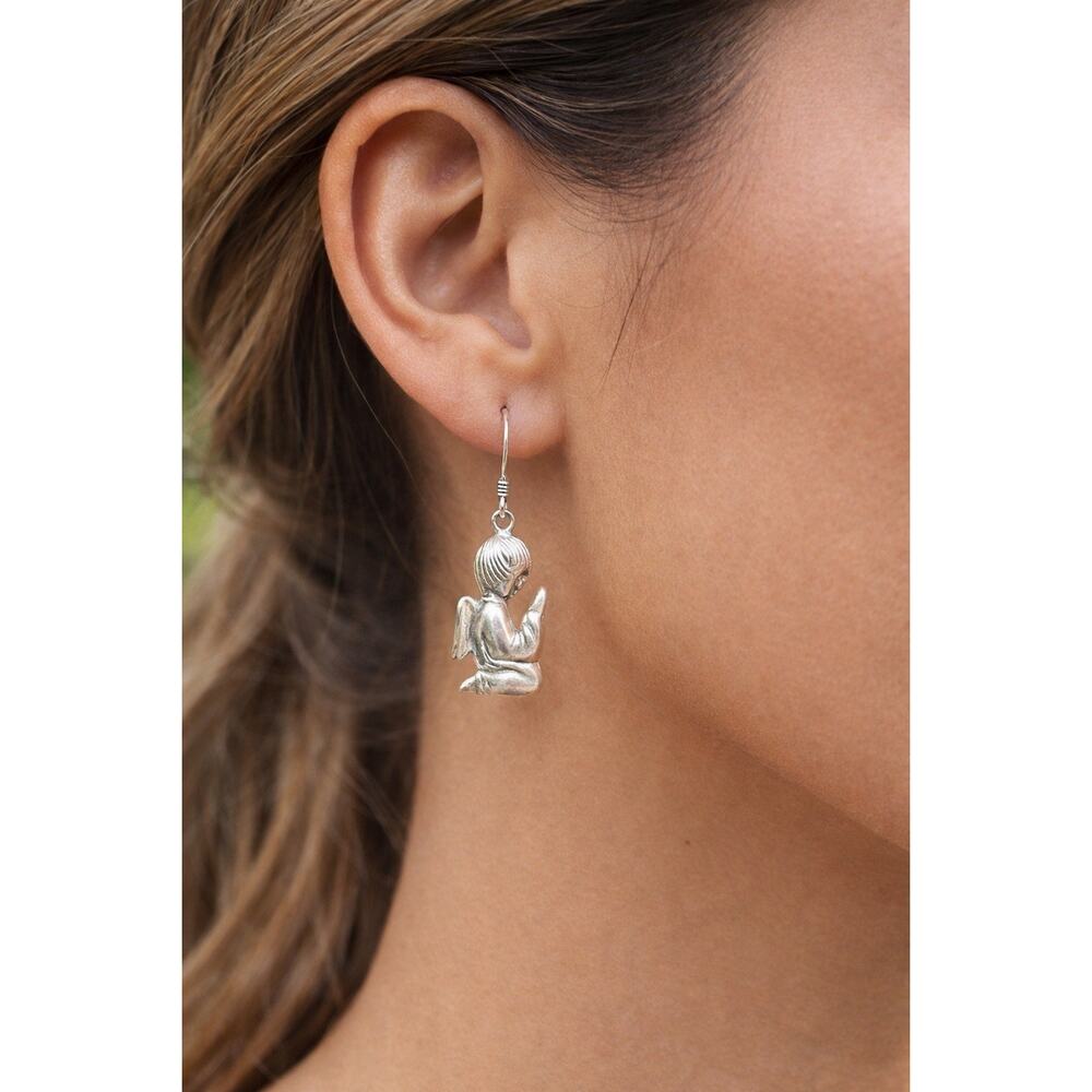 BOGO FREE MARKED Sterling Puffy Angel Earrings Kneeling in Prayer